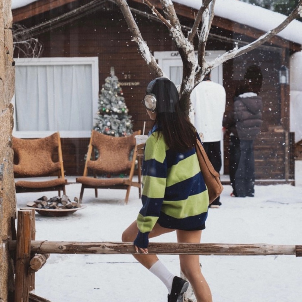 Navy and Lime Green Striped Sweater - Picture 3 of 8